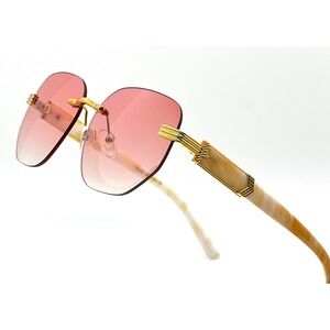 Frameless Sunglasses Women Fashion Luxury Gold‎ Frame Pink Lens Trendy Eyewear